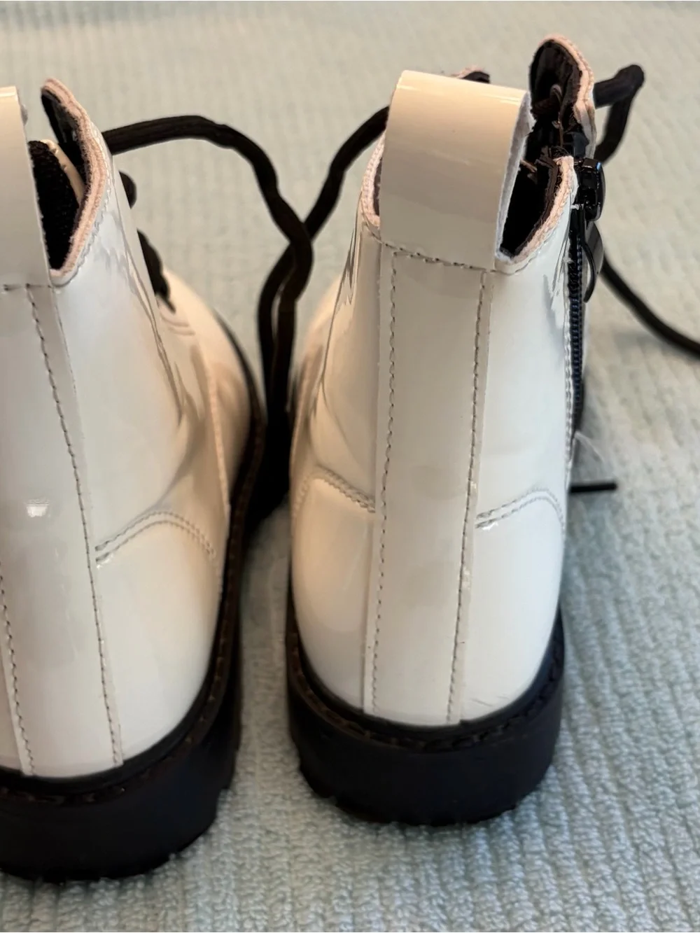 Kids White Lace-Up Ankle Boots with Black Laces